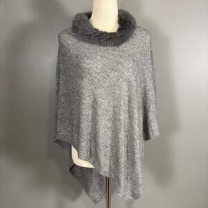 100% Cashmere Poncho‎ OS Hand Made Rabbit Fur Lightweight Old Money Maximalist